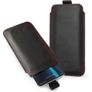 Wholesale LURESKO LILLA XXXL leather slip case slip case for phone 6.5' - 6.9' (smooth black with red thread) - LUR36 - {ean13} - Hurt