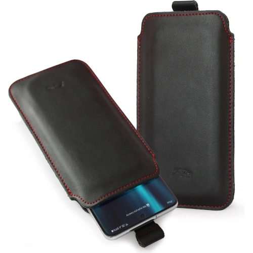Skórzane etui wsuwane LURESKO LILLA XXXL wsuwka na telefon 6.5' - 6.9' (czarny gładki czerwona nić)