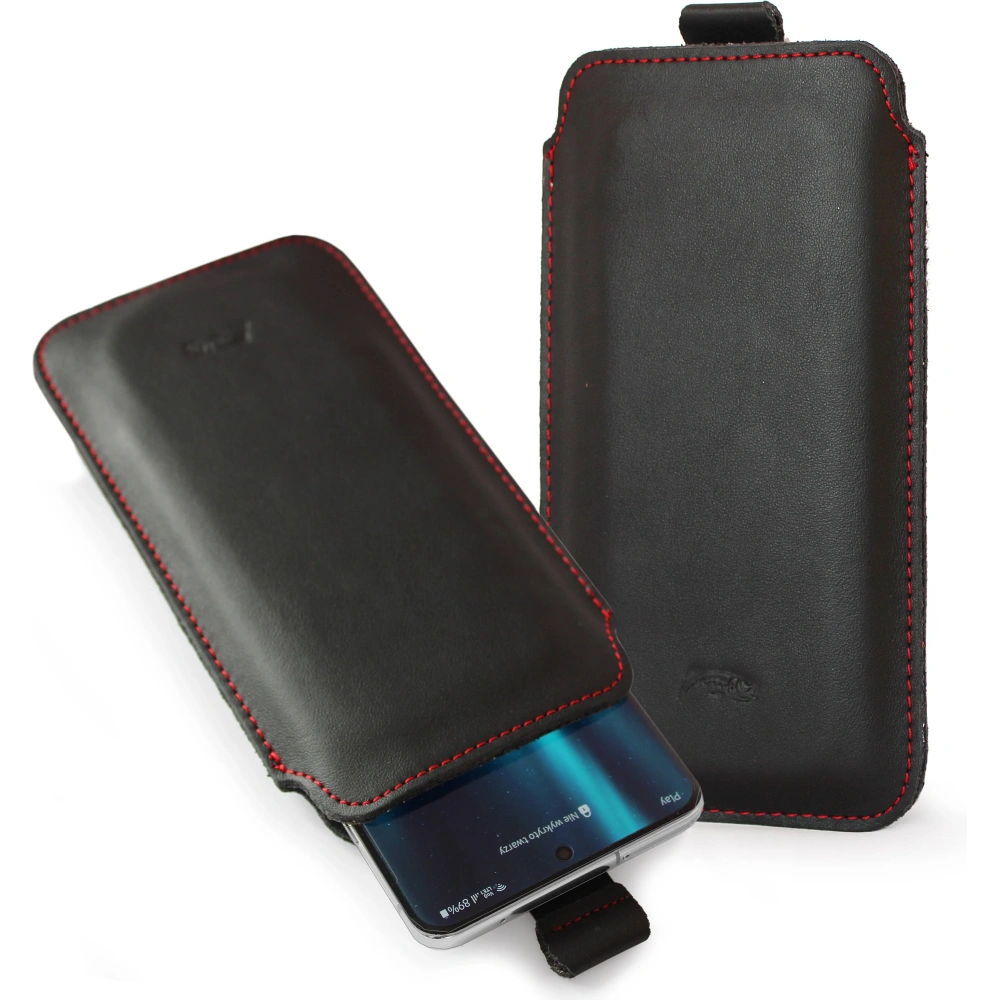 Wholesale LURESKO LILLA XXXL leather slip case slip case for phone 6.5' - 6.9' (smooth black with red thread) - LUR36 - {ean13} - Hurt