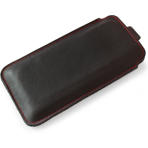 Skórzane etui wsuwane LURESKO LILLA XXXL wsuwka na telefon 6.5' - 6.9' (czarny gładki czerwona nić)