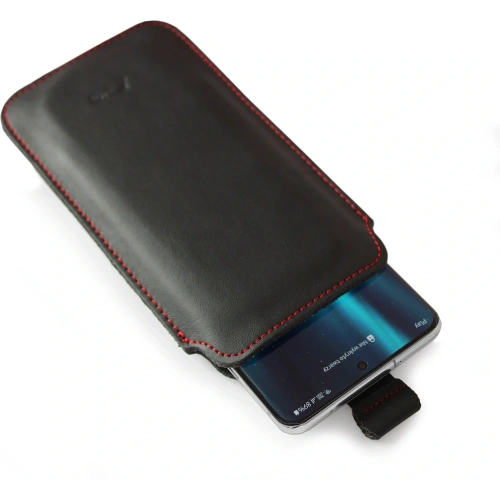 Skórzane etui wsuwane LURESKO LILLA XXXL wsuwka na telefon 6.5' - 6.9' (czarny gładki czerwona nić)