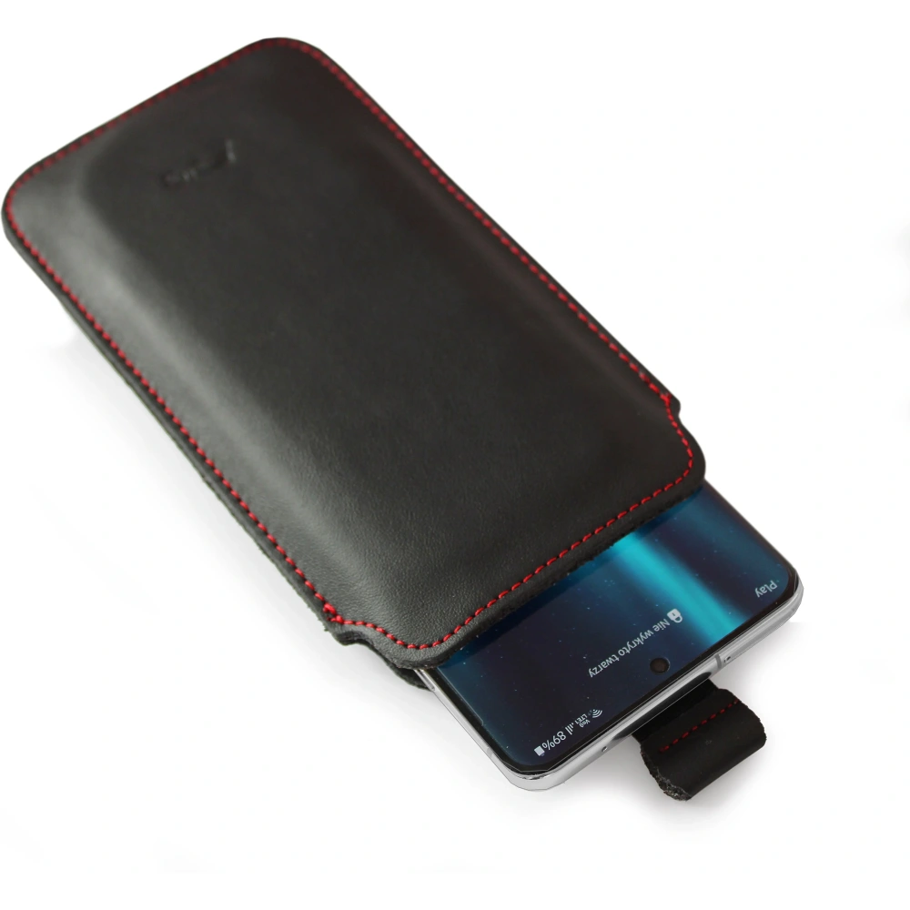 Wholesale LURESKO LILLA XXXL leather slip case slip case for phone 6.5' - 6.9' (smooth black with red thread) - LUR36 - {ean13} - Hurt