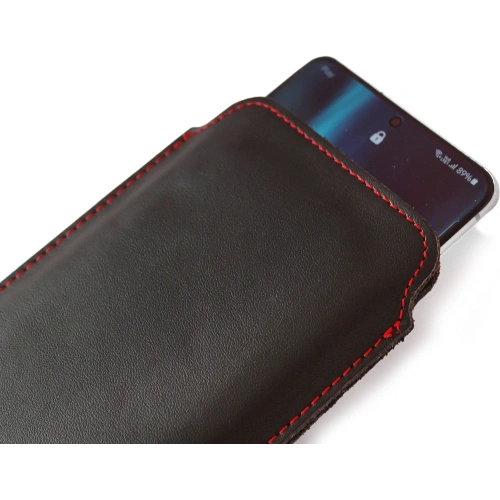 Skórzane etui wsuwane LURESKO LILLA XXXL wsuwka na telefon 6.5' - 6.9' (czarny gładki czerwona nić)