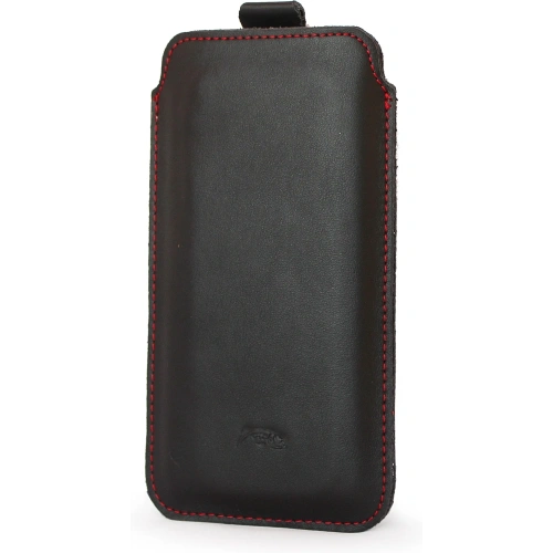 Skórzane etui wsuwane LURESKO LILLA XXXL wsuwka na telefon 6.5' - 6.9' (czarny gładki czerwona nić)
