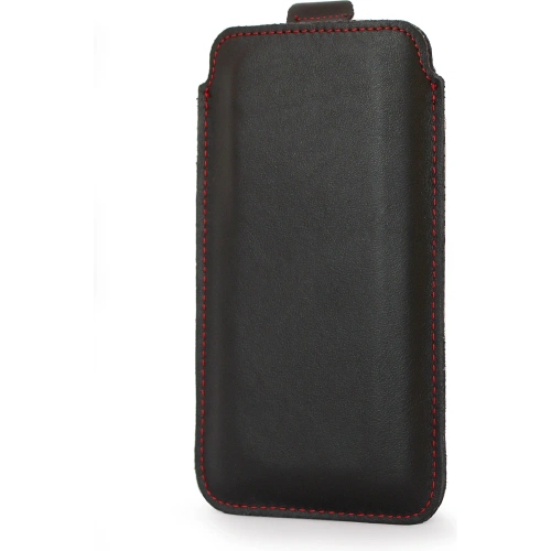 Skórzane etui wsuwane LURESKO LILLA XXXL wsuwka na telefon 6.5' - 6.9' (czarny gładki czerwona nić)