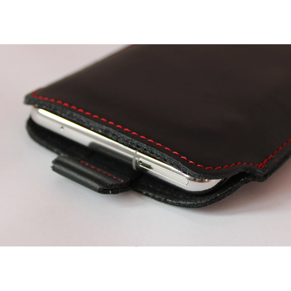 Wholesale LURESKO LILLA XXXL leather slip case slip case for phone 6.5' - 6.9' (smooth black with red thread) - LUR36 - {ean13} - Hurt