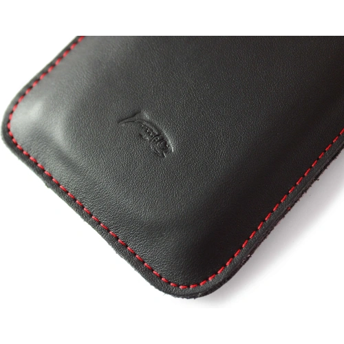 Skórzane etui wsuwane LURESKO LILLA XXXL wsuwka na telefon 6.5' - 6.9' (czarny gładki czerwona nić)