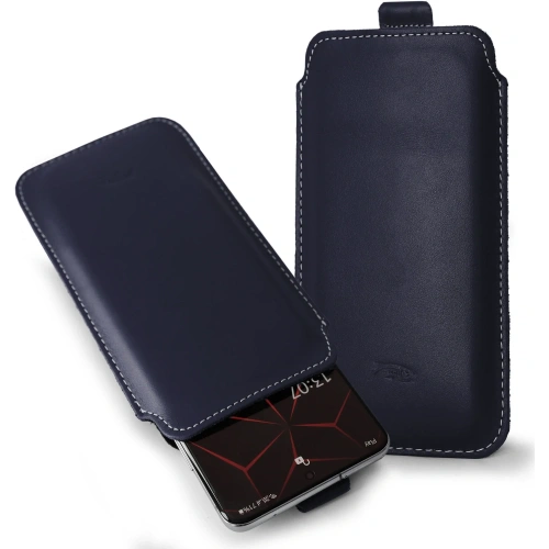 Skórzane etui wsuwane LURESKO LILLA XXXL wsuwka na telefon 6.5' - 6.9' (niebieski gładki biała nić)