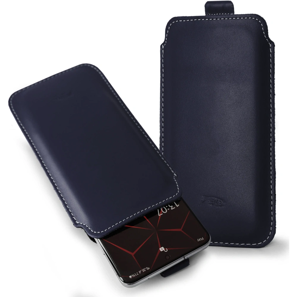Wholesale LURESKO LILLA XXXL leather slipcase slipcase for phone 6.5' - 6.9' (blue smooth with white thread) - LUR38 - {ean13} - Hurt