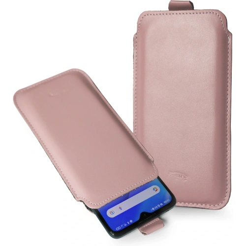 Skórzane etui wsuwane LURESKO LILLA XXXL wsuwka na telefon 6.5' - 6.9' (różowy gładki biała nić)