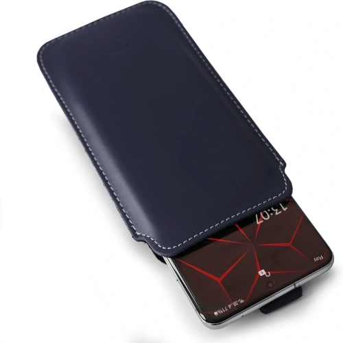 Skórzane etui wsuwane LURESKO LILLA XXXL wsuwka na telefon 6.5' - 6.9' (niebieski gładki biała nić)