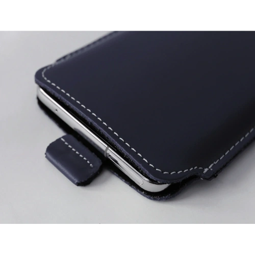 Skórzane etui wsuwane LURESKO LILLA XXXL wsuwka na telefon 6.5' - 6.9' (niebieski gładki biała nić)