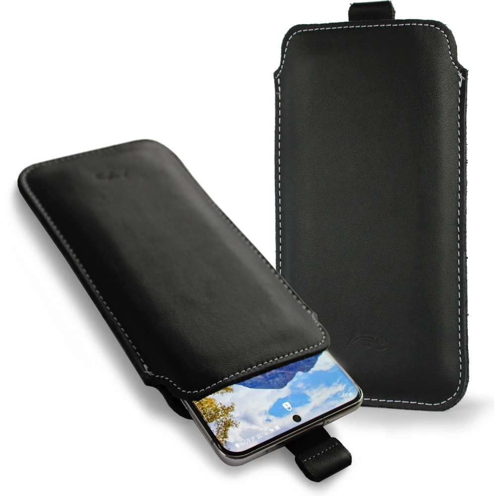Wholesale LURESKO LILLA 4XL leather slipcase slip for a phone up to 7 inches, leather case (black smooth with white thread) - LUR40 - {ean13} - Hurt