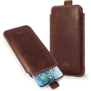 Wholesale LURESKO LILLA 4XL leather slip case slip-in for a phone up to 7 inches, leather cover (vintage brown with white thread) - LUR41 - {ean13} - Hurt