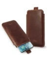 LURESKO LILLA 4XL leather slip case slip-in for a phone up to 7 inches, leather cover (vintage brown with white thread)