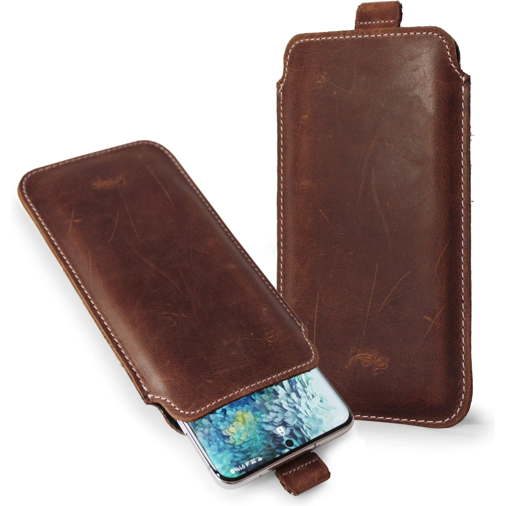 Wholesale LURESKO LILLA 4XL leather slip case slip-in for a phone up to 7 inches, leather cover (vintage brown with white thread) - LUR41 - {ean13} - Hurt