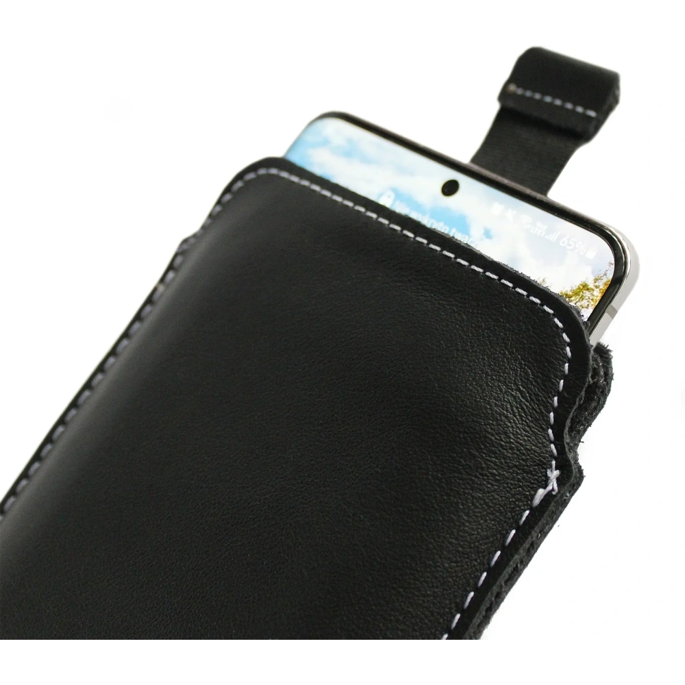 Wholesale LURESKO LILLA 4XL leather slipcase slip for a phone up to 7 inches, leather case (black smooth with white thread) - LUR40 - {ean13} - Hurt