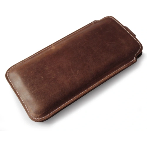 Skórzane etui wsuwane LURESKO LILLA 4XL wsuwka na telefon do 7' cali pokrowiec skórzany (brąz vintage biała nić)