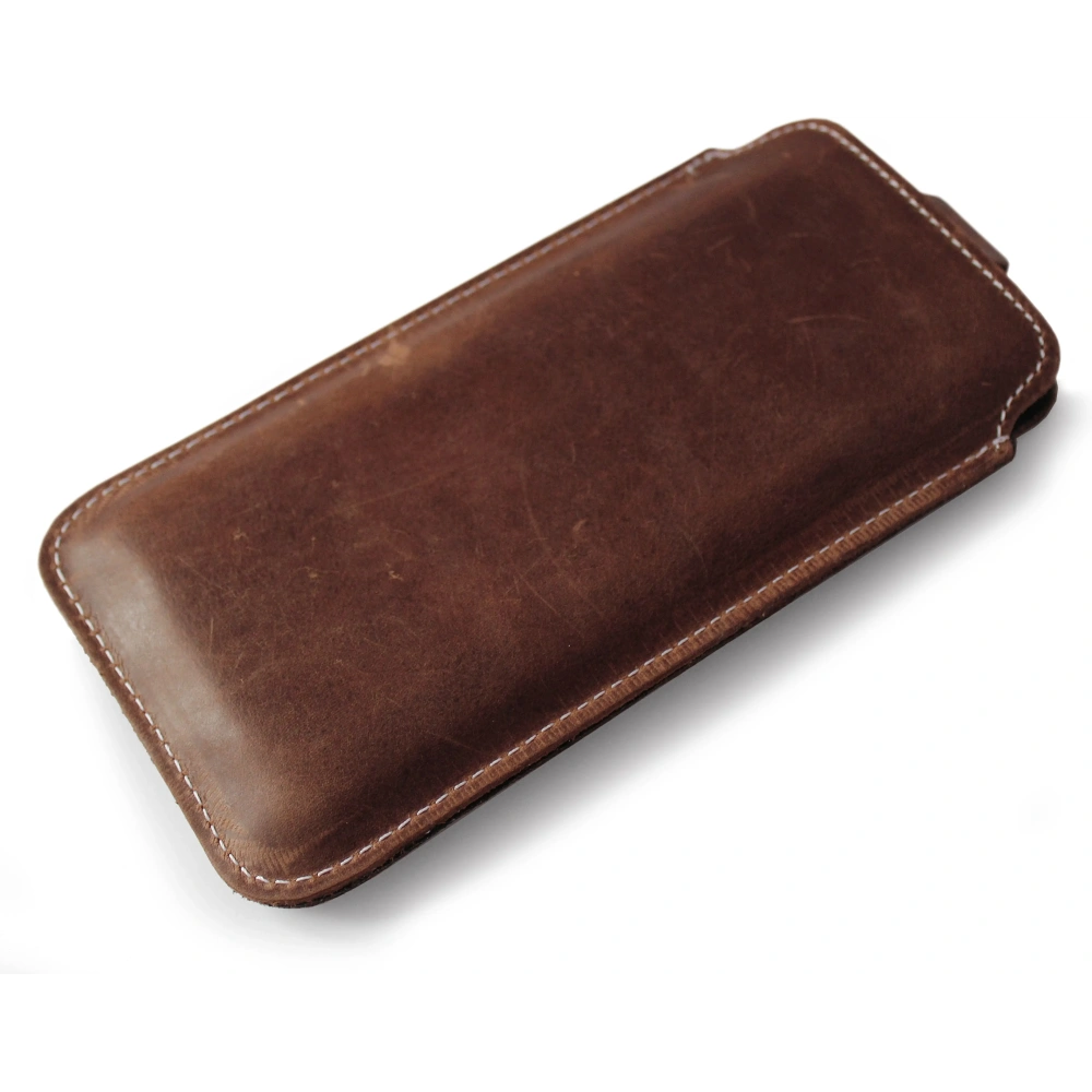 Wholesale LURESKO LILLA 4XL leather slip case slip-in for a phone up to 7 inches, leather cover (vintage brown with white thread) - LUR41 - {ean13} - Hurt