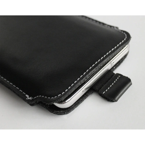 Skórzane etui wsuwane LURESKO LILLA 4XL wsuwka na telefon do 7' cali pokrowiec skórzany (czarny gładki biała nić)