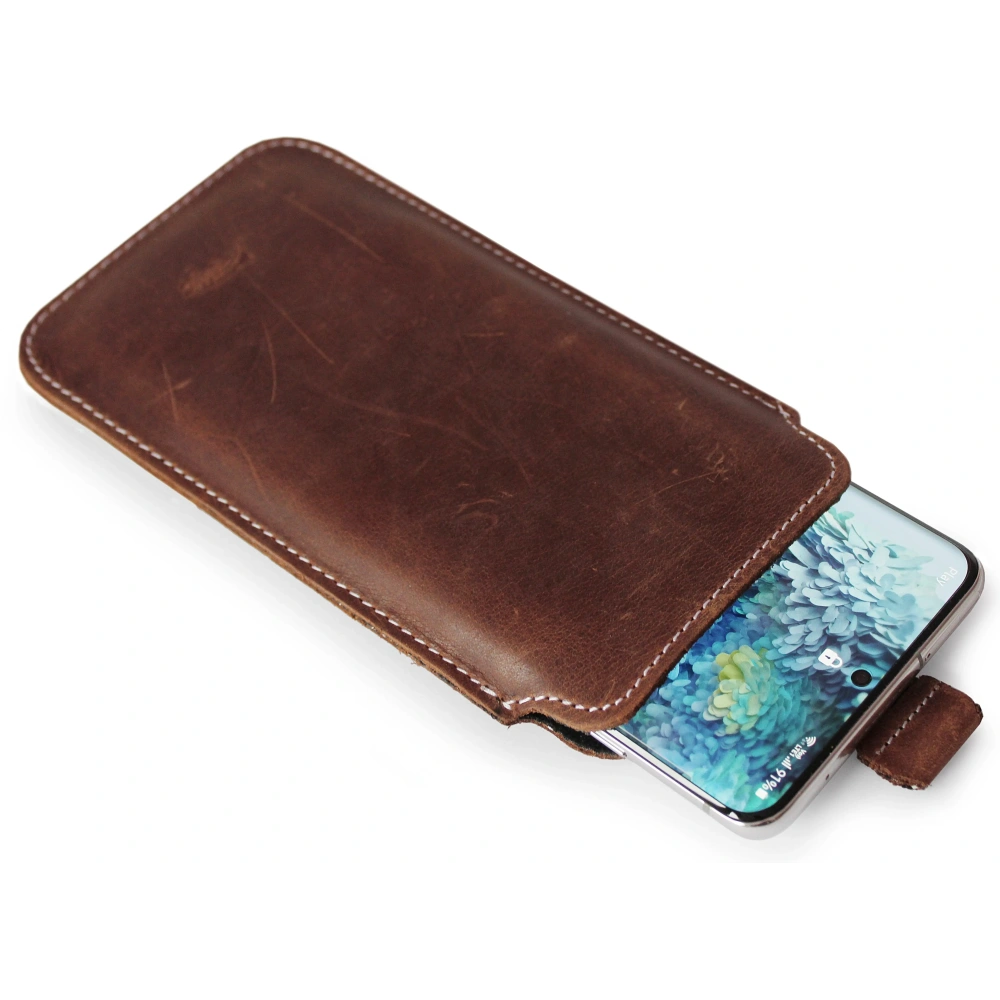Wholesale LURESKO LILLA 4XL leather slip case slip-in for a phone up to 7 inches, leather cover (vintage brown with white thread) - LUR41 - {ean13} - Hurt