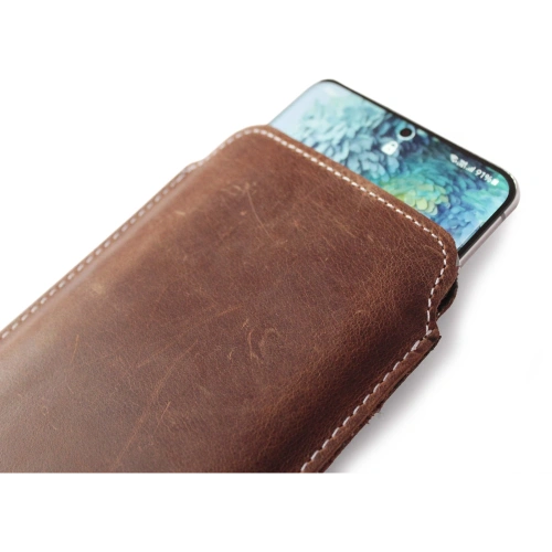 Skórzane etui wsuwane LURESKO LILLA 4XL wsuwka na telefon do 7' cali pokrowiec skórzany (brąz vintage biała nić)