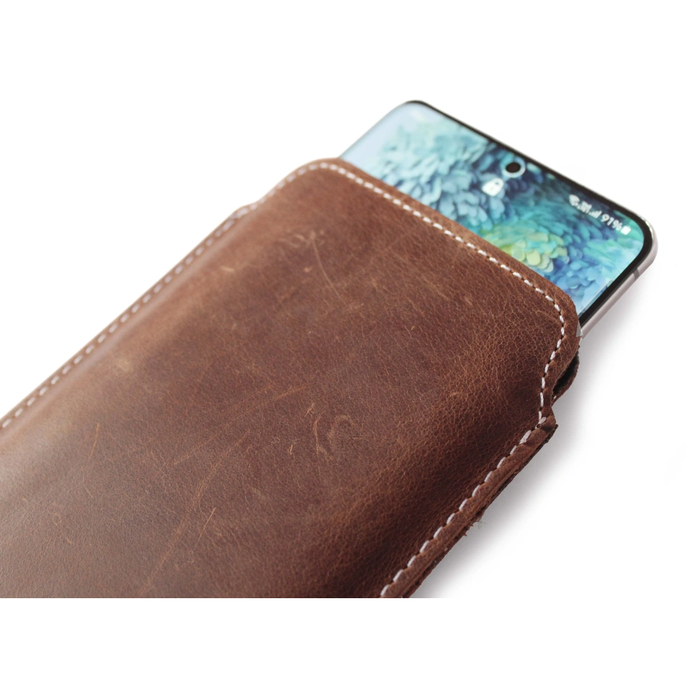 Wholesale LURESKO LILLA 4XL leather slip case slip-in for a phone up to 7 inches, leather cover (vintage brown with white thread) - LUR41 - {ean13} - Hurt