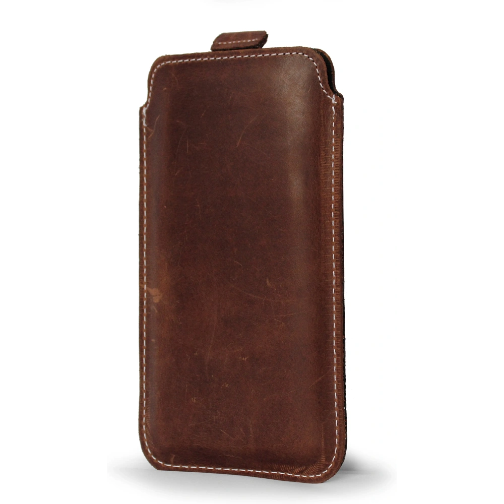 Wholesale LURESKO LILLA 4XL leather slip case slip-in for a phone up to 7 inches, leather cover (vintage brown with white thread) - LUR41 - {ean13} - Hurt