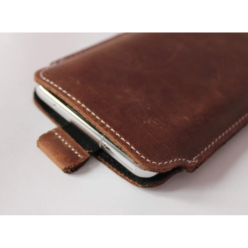 Skórzane etui wsuwane LURESKO LILLA 4XL wsuwka na telefon do 7' cali pokrowiec skórzany (brąz vintage biała nić)