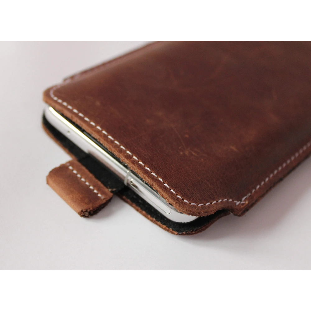 Wholesale LURESKO LILLA 4XL leather slip case slip-in for a phone up to 7 inches, leather cover (vintage brown with white thread) - LUR41 - {ean13} - Hurt