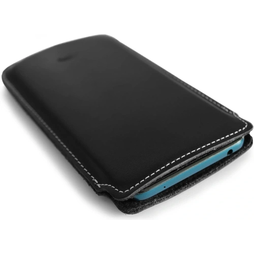 Skórzane etui LURESKO NORTHERN XXXL typu wsuwka na telefon (czarny gładki biała nić)