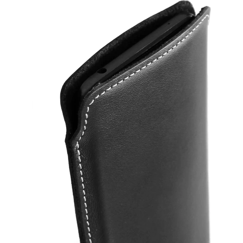 Skórzane etui LURESKO NORTHERN XXXL typu wsuwka na telefon (czarny gładki biała nić)