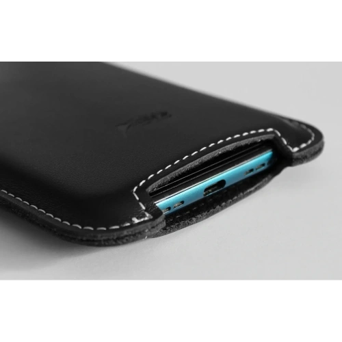 Skórzane etui LURESKO NORTHERN XXXL typu wsuwka na telefon (czarny gładki biała nić)