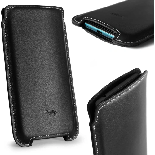 Skórzane etui LURESKO NORTHERN XXXL typu wsuwka na telefon (czarny gładki biała nić)