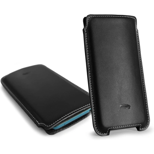 Skórzane etui LURESKO NORTHERN XXXL typu wsuwka na telefon (czarny gładki biała nić)