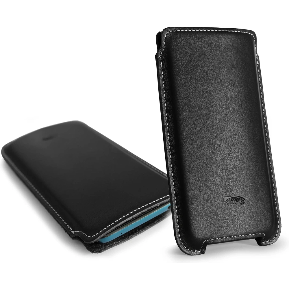 Wholesale LURESKO NORTHERN XXXL leather case slip-on for phone (black smooth with white thread) - LUR43 - {ean13} - Hurt