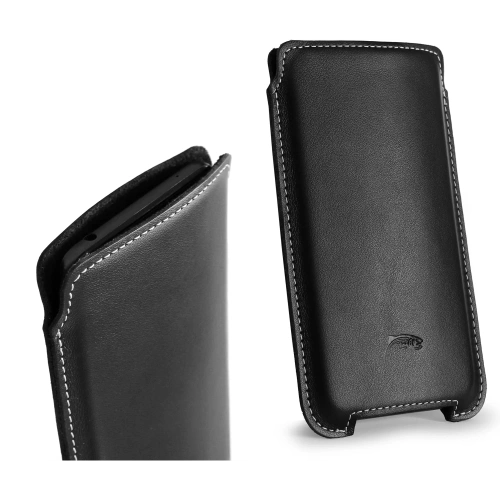 Skórzane etui LURESKO NORTHERN XXXL typu wsuwka na telefon (czarny gładki biała nić)