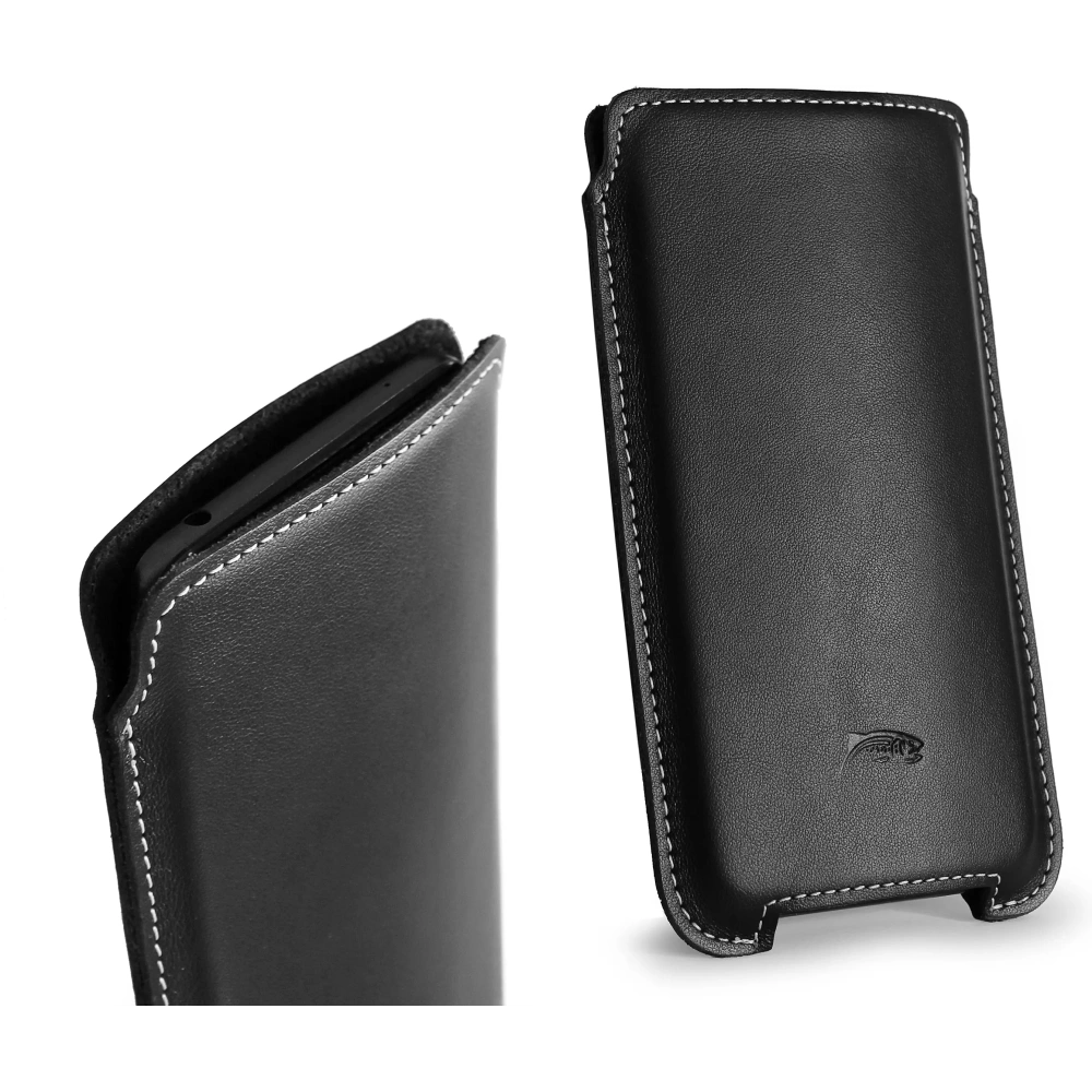 Wholesale LURESKO NORTHERN XXXL leather case slip-on for phone (black smooth with white thread) - LUR43 - {ean13} - Hurt