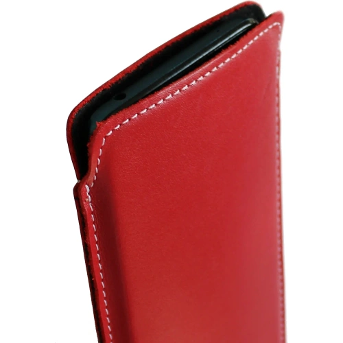 Skórzane etui LURESKO NORTHERN XXXL typu wsuwka na telefon (czerwony gładki biała nić)
