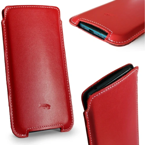 Skórzane etui LURESKO NORTHERN XXXL typu wsuwka na telefon (czerwony gładki biała nić)