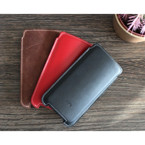 Skórzane etui LURESKO NORTHERN XXXL typu wsuwka na telefon (czerwony gładki biała nić)