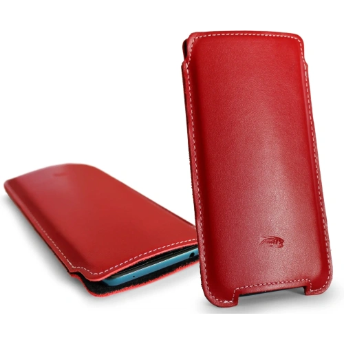 Skórzane etui LURESKO NORTHERN XXXL typu wsuwka na telefon (czerwony gładki biała nić)