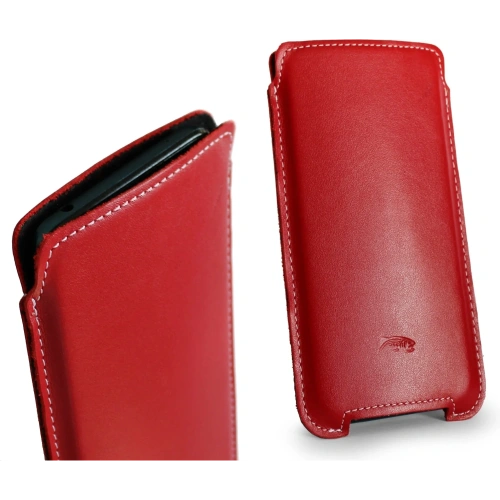 Skórzane etui LURESKO NORTHERN XXXL typu wsuwka na telefon (czerwony gładki biała nić)