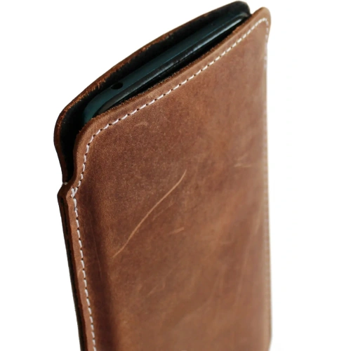 Skórzane etui LURESKO NORTHERN XXXL typu wsuwka na telefon (brąz vintage biała nić)