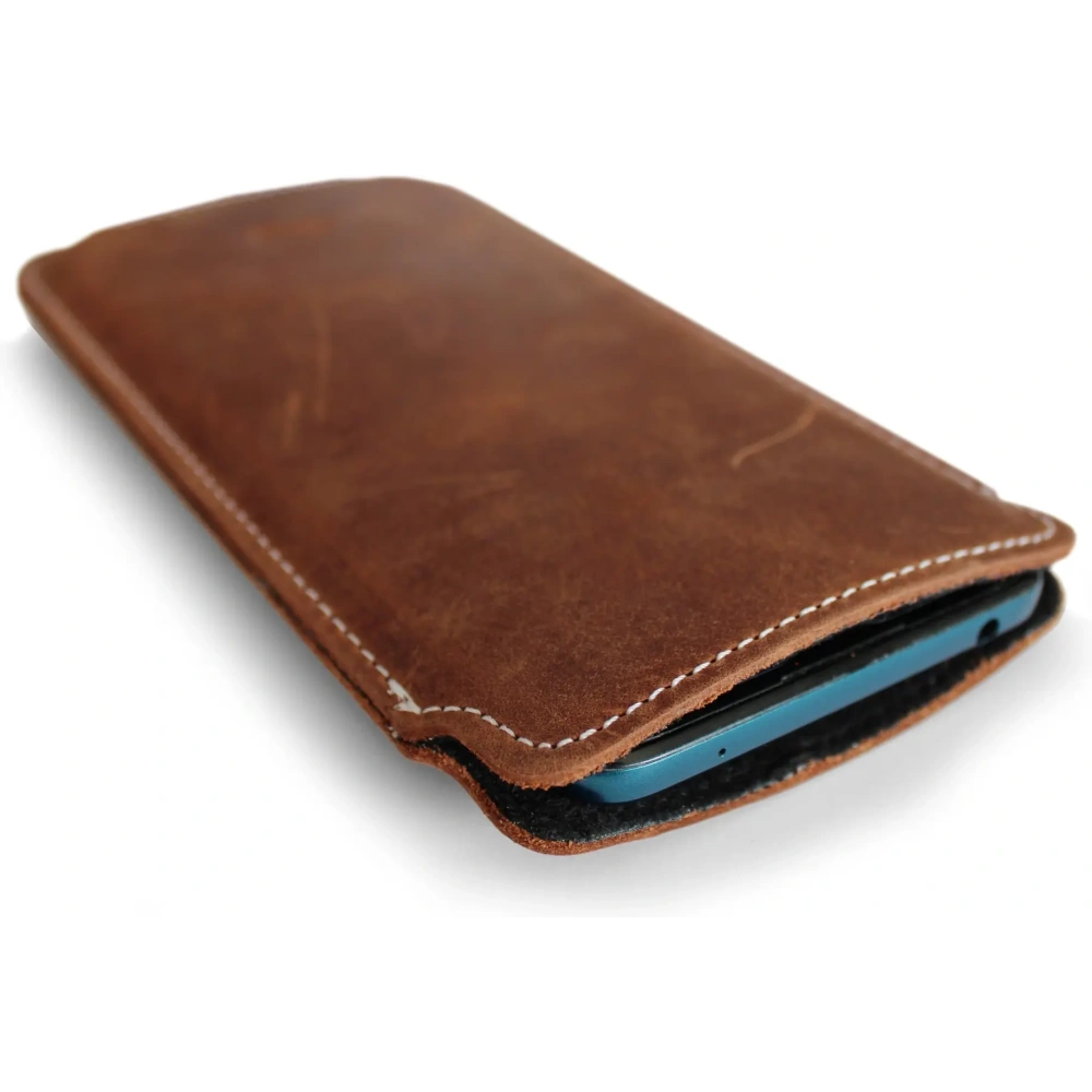 Wholesale LURESKO NORTHERN XXXL leather slipcase for phone (vintage brown with white thread) - LUR45 - {ean13} - Hurt