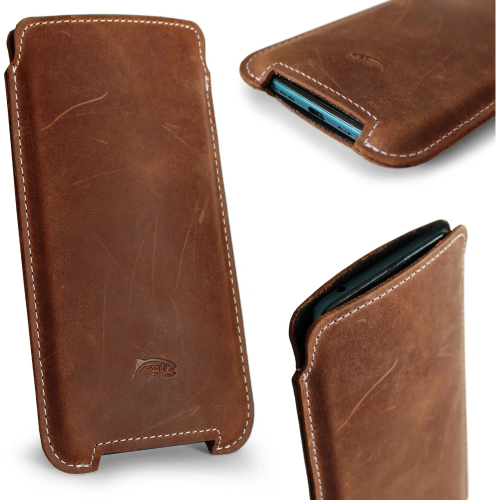 Wholesale LURESKO NORTHERN XXXL leather slipcase for phone (vintage brown with white thread) - LUR45 - {ean13} - Hurt