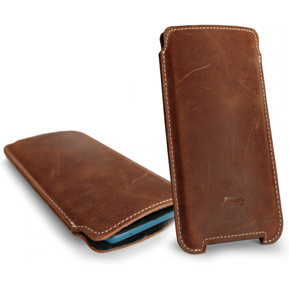 Wholesale LURESKO NORTHERN XXXL leather slipcase for phone (vintage brown with white thread) - LUR45 - {ean13} - Hurt
