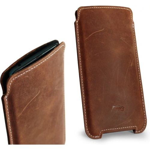 Skórzane etui LURESKO NORTHERN XXXL typu wsuwka na telefon (brąz vintage biała nić)