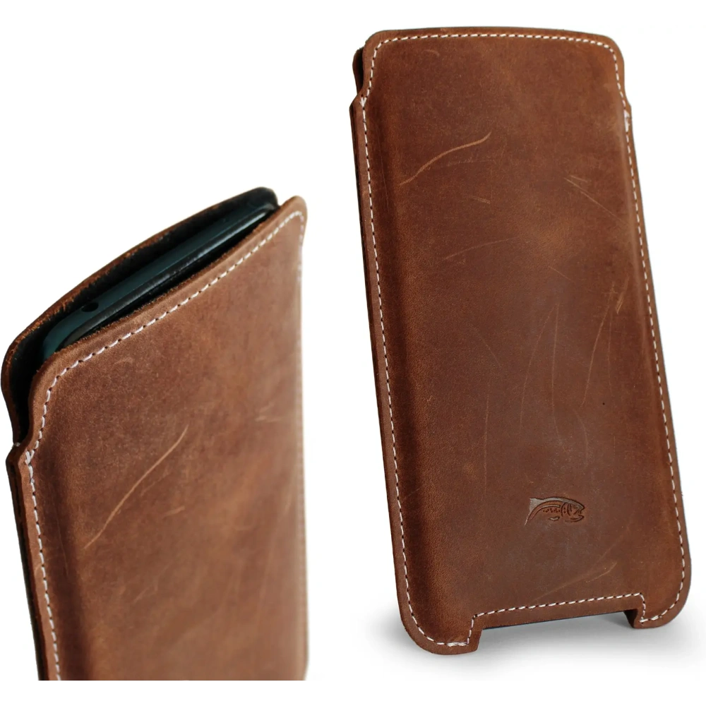 Wholesale LURESKO NORTHERN XXXL leather slipcase for phone (vintage brown with white thread) - LUR45 - {ean13} - Hurt