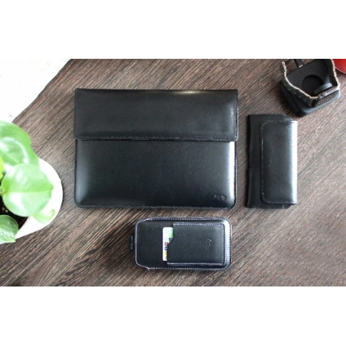 Skórzane etui LURESKO CLAYER XL2 GKL na tablet 249 x 181 x 9mm (czarny gładki  czarna nić)